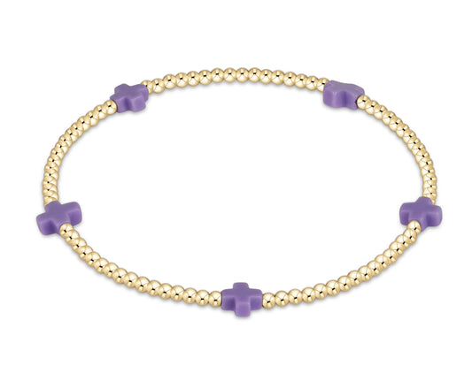 EGIRL SIGNATURE CROSS SMALL 2MM GOLD BRACELET - PURPLE