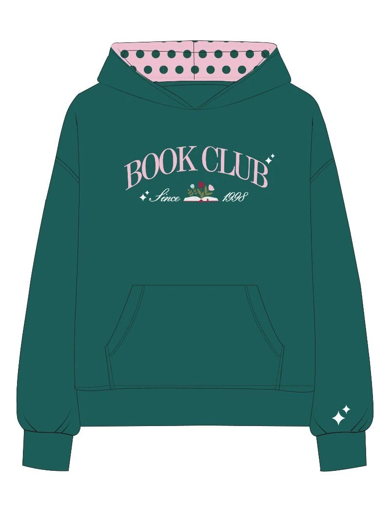 GREEN EMBROIDERED HOODIE - "BOOK CLUB"