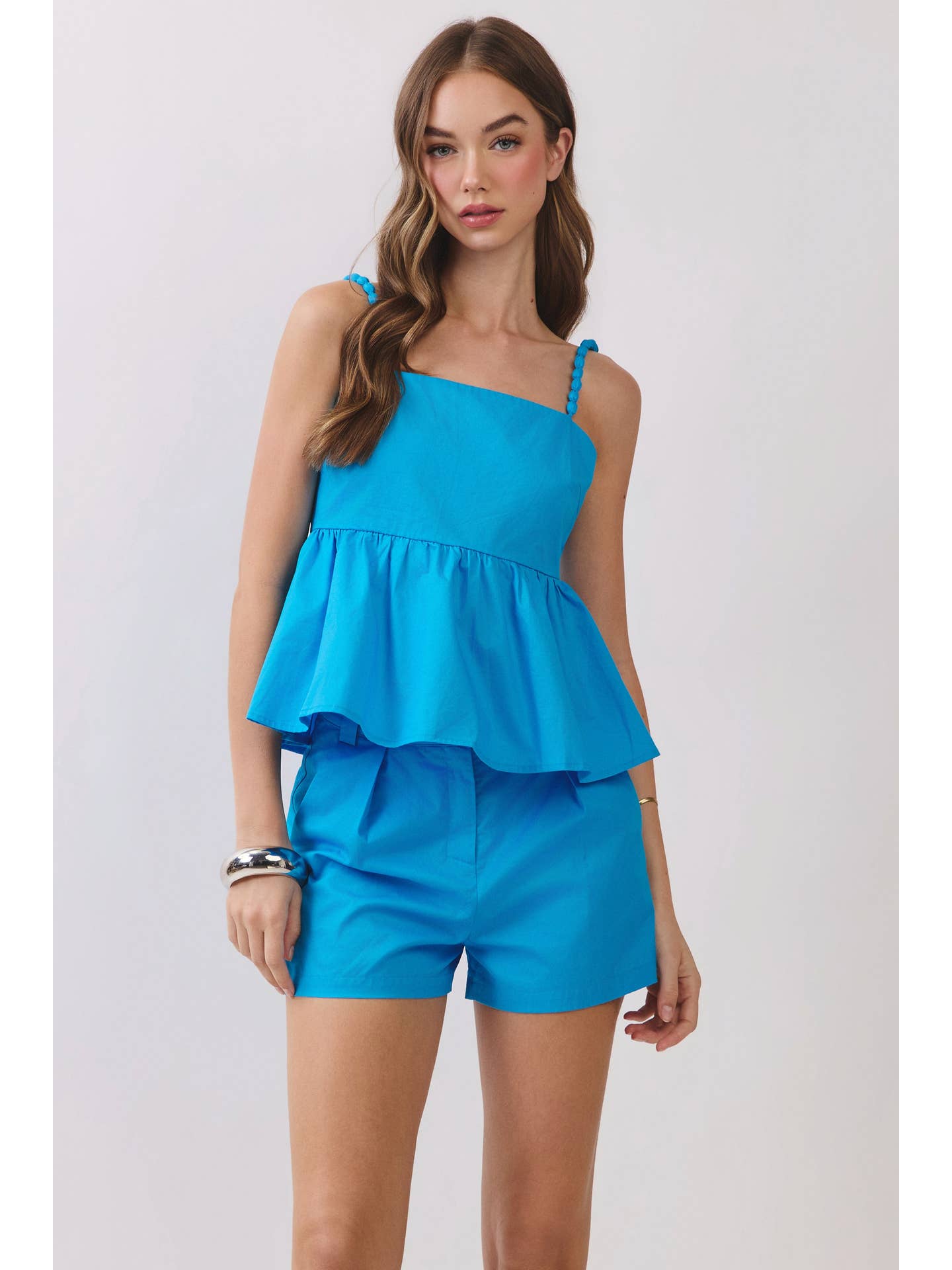 BEADED STRAP PEPLUM SLEEVELESS TOP & SHORTS