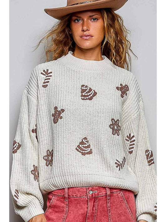 CREAM CHRISTMAS COZY CHENILLE MOCK NECK SWEATER