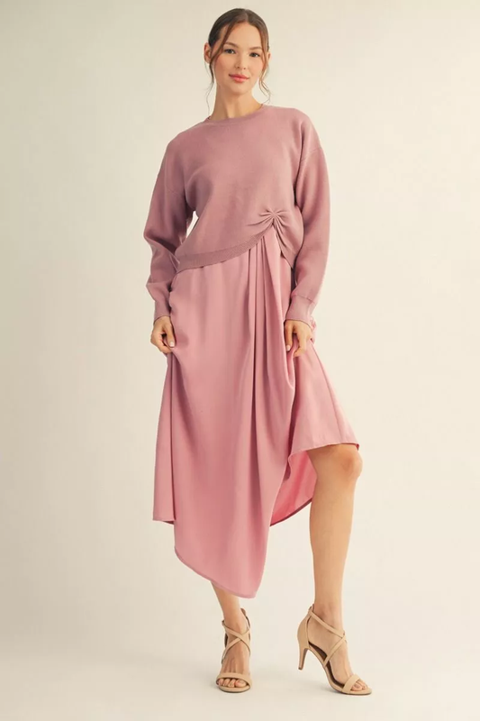 MAUVE SLEEVELESS MIDI DRESS & SWEATER 2PC SET