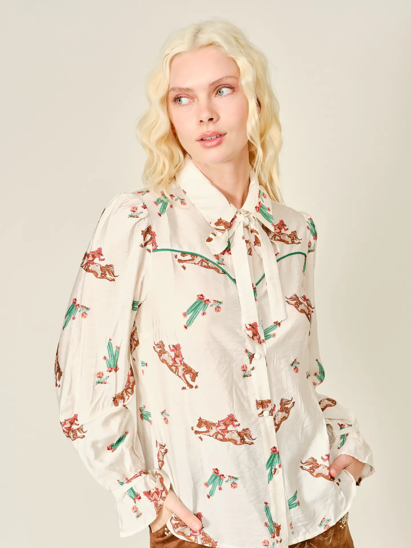 IVORY MULTI TIE NECK BLOUSE