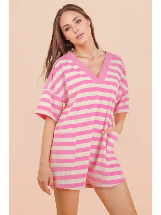 PINK & OAT STRIPED CASUAL KNIT ROMPER