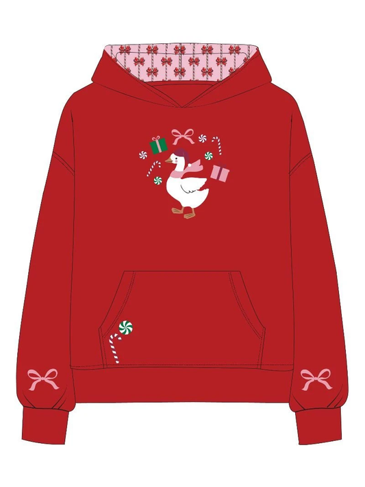 RED EMBROIDERED HOODIE - CHRISTMAS GOOSE
