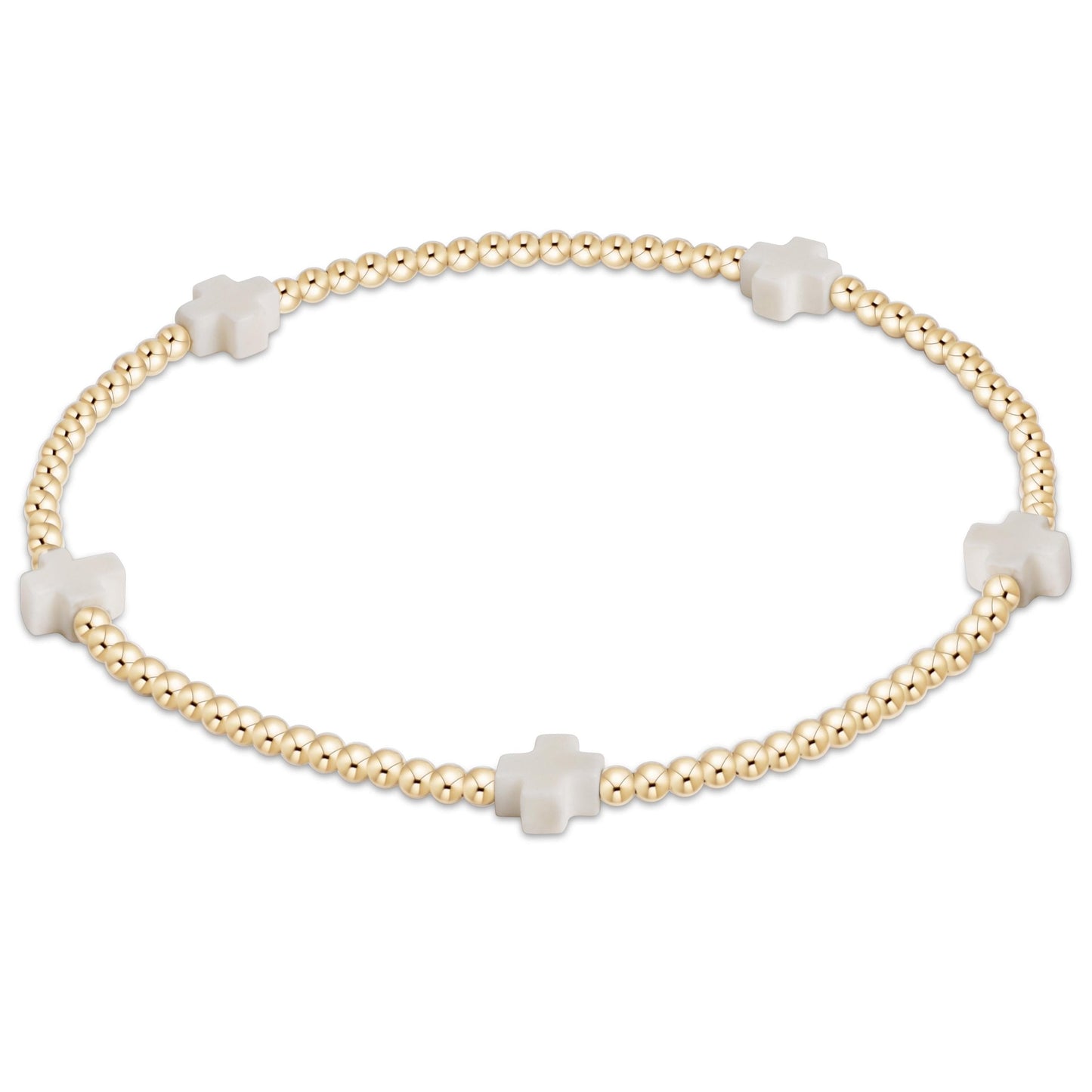 EGIRL SIGNATURE CROSS SMALL 2MM GOLD BRACELET - OFF-WHITE