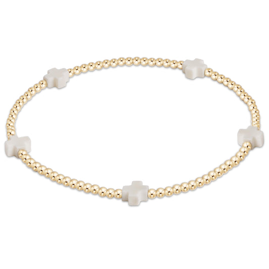 EGIRL SIGNATURE CROSS SMALL 2MM GOLD BRACELET - OFF-WHITE
