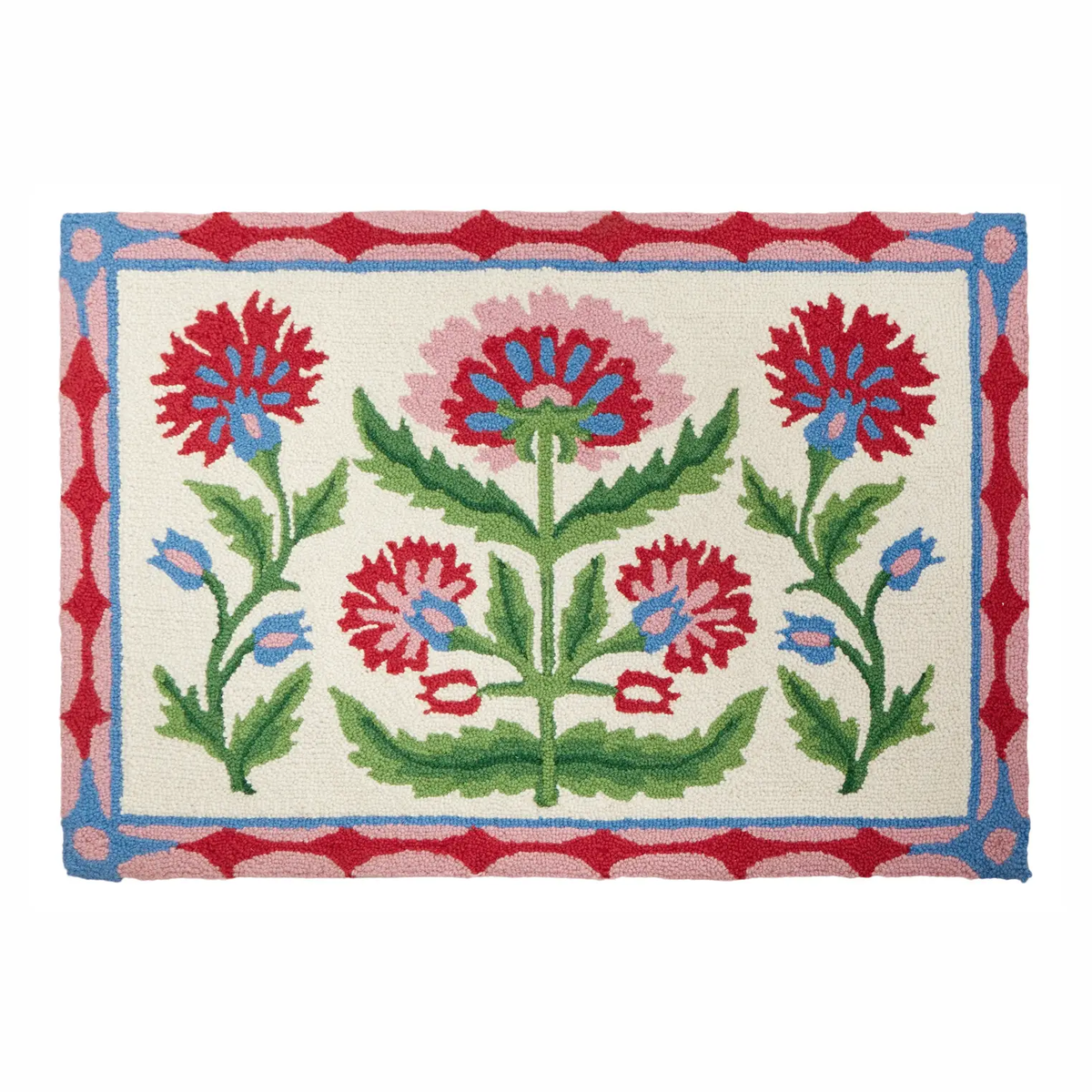 PINK & BLUE MUGHAL FLORAL HOOK RUG