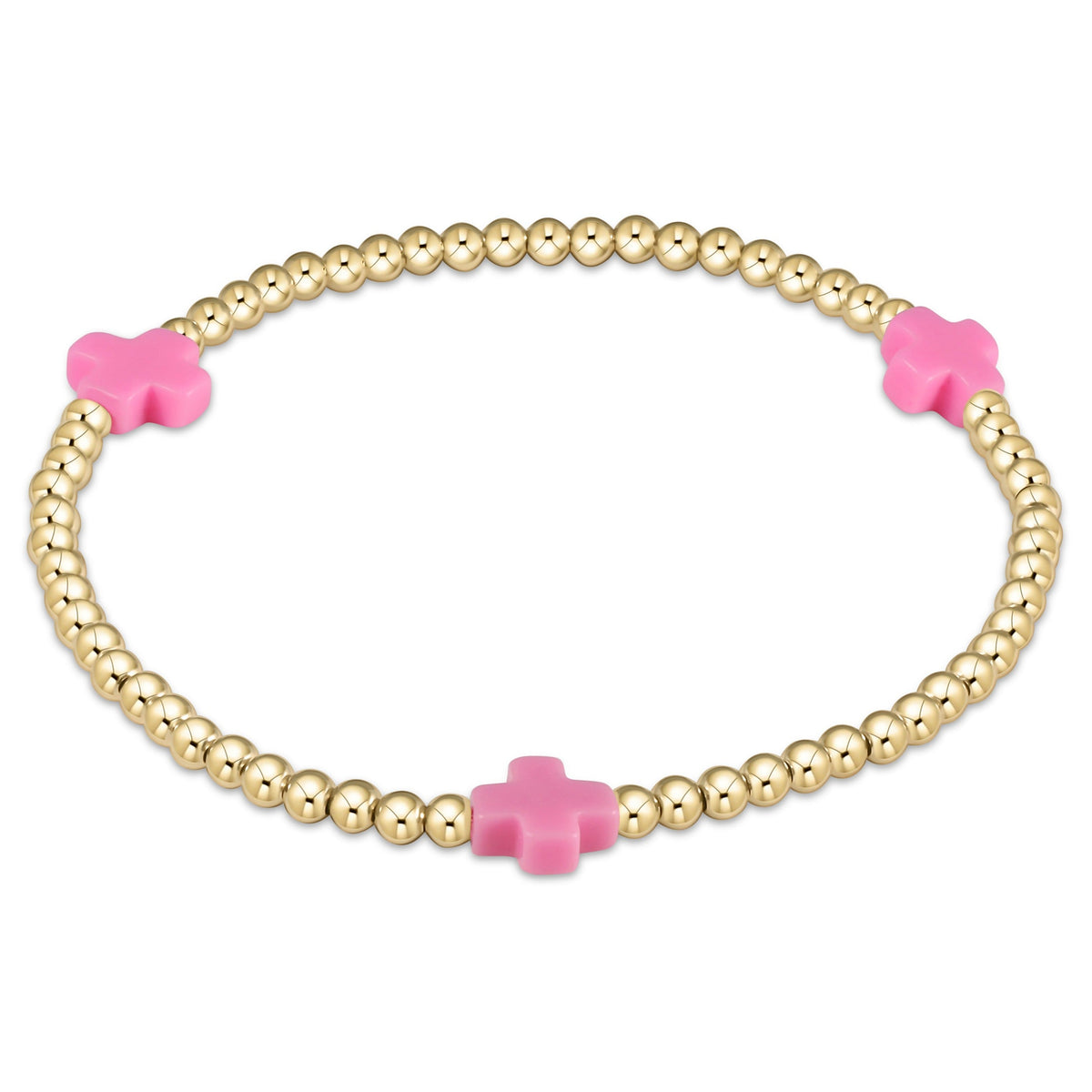 EGIRL SIGNATURE CROSS 3MM GOLD BRACELET - BRIGHT PINK