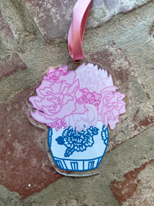 PEONY IN GINGER JAR ACRYLIC ORNAMENT