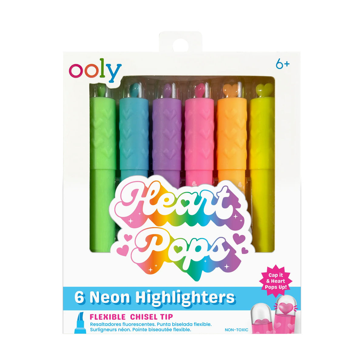 HEART POPS NEON HIGHLIGHTERS - SET OF 6