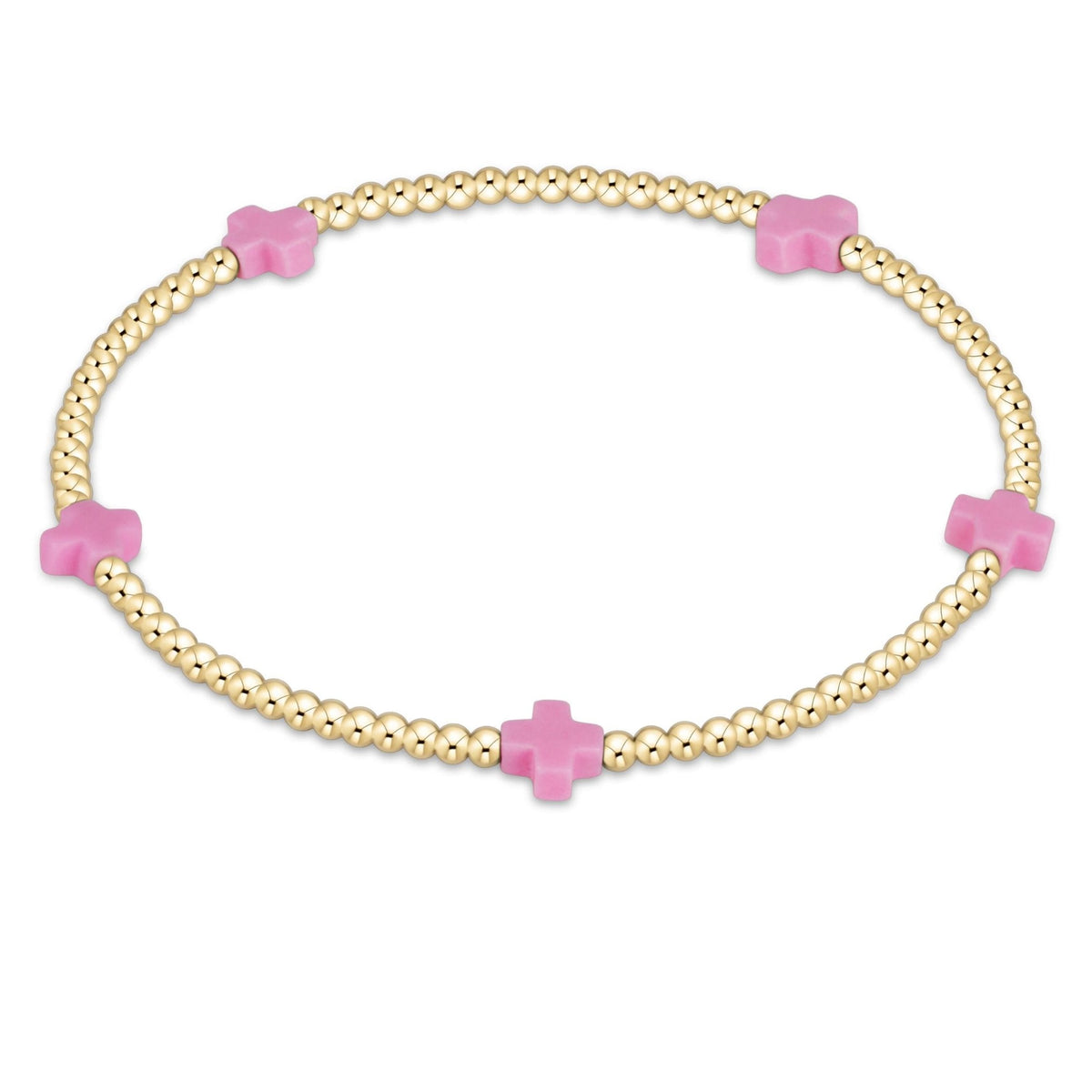 EGIRL SIGNATURE CROSS SMALL 2MM GOLD BRACELET - BRIGHT PINK