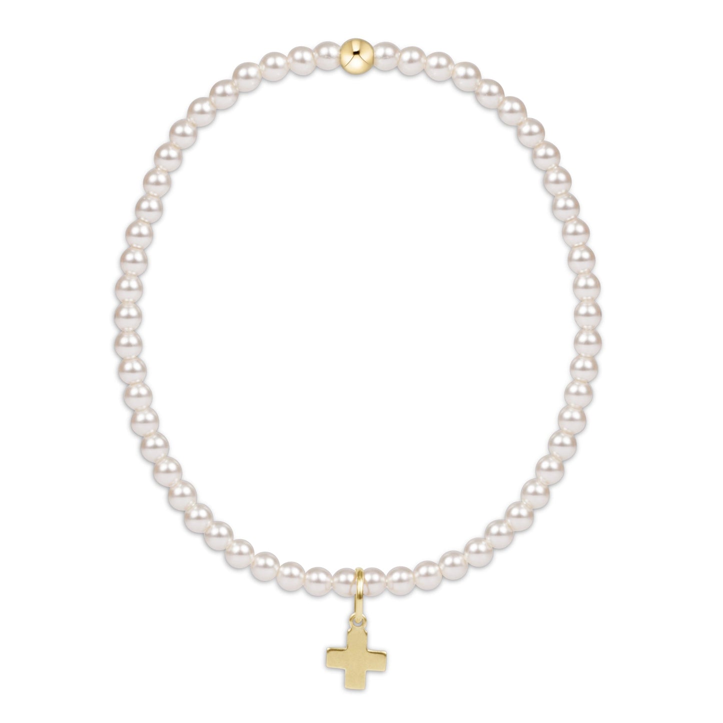EGIRL CLASSIC PEARL 3MM BRACELET - SIGNATURE CROSS GOLD CHARM