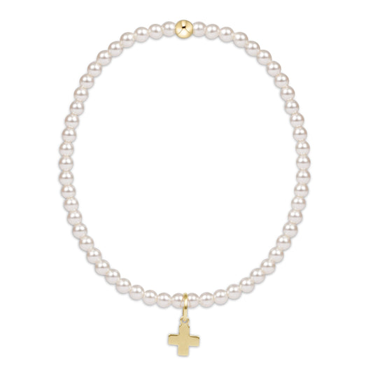 EGIRL CLASSIC PEARL 3MM BRACELET - SIGNATURE CROSS GOLD CHARM