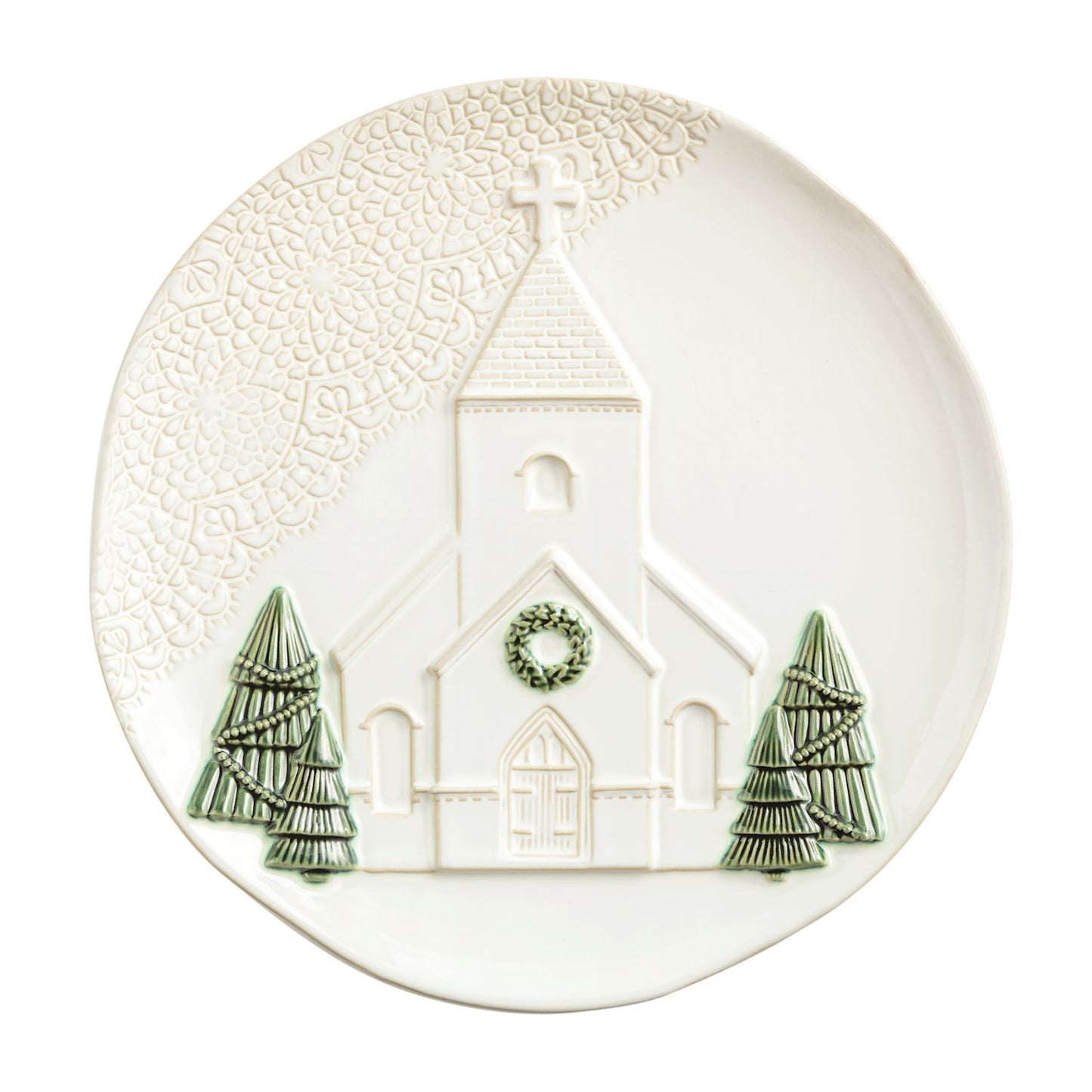PRESSED LACE CHRISTMAS CHURCH PLATTER