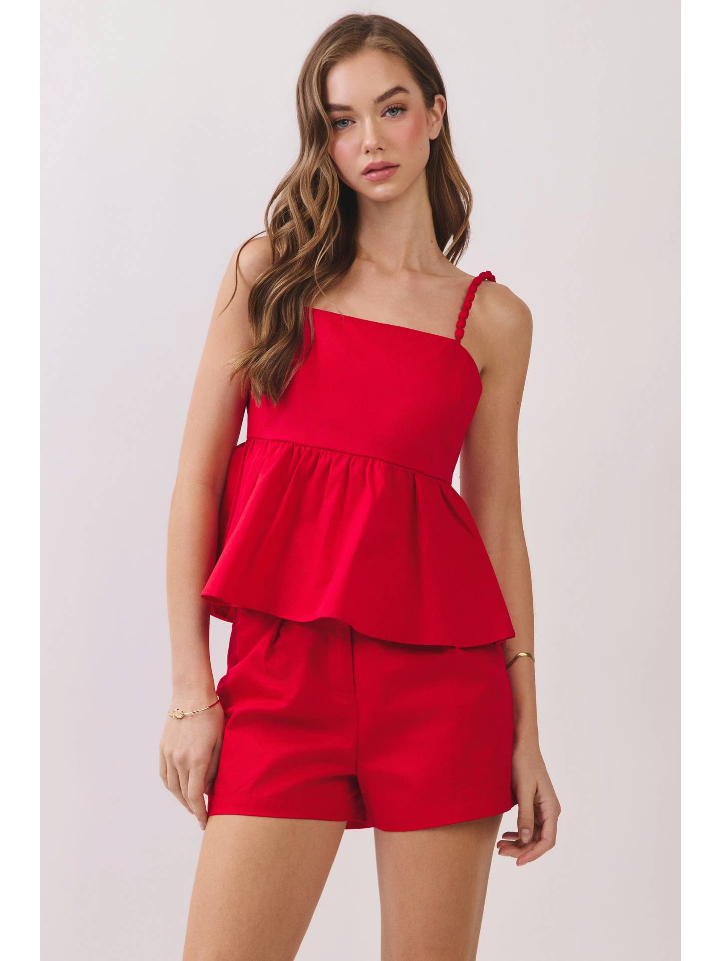 BEADED STRAP PEPLUM SLEEVELESS TOP & SHORTS