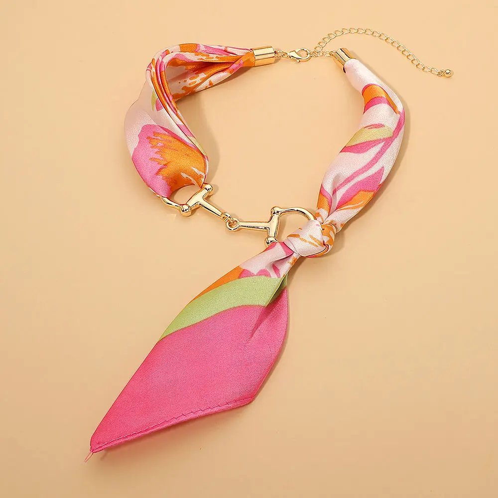 METAL HORSEBIT ACCENT SILKY FABRIC SCARF NECKLACE