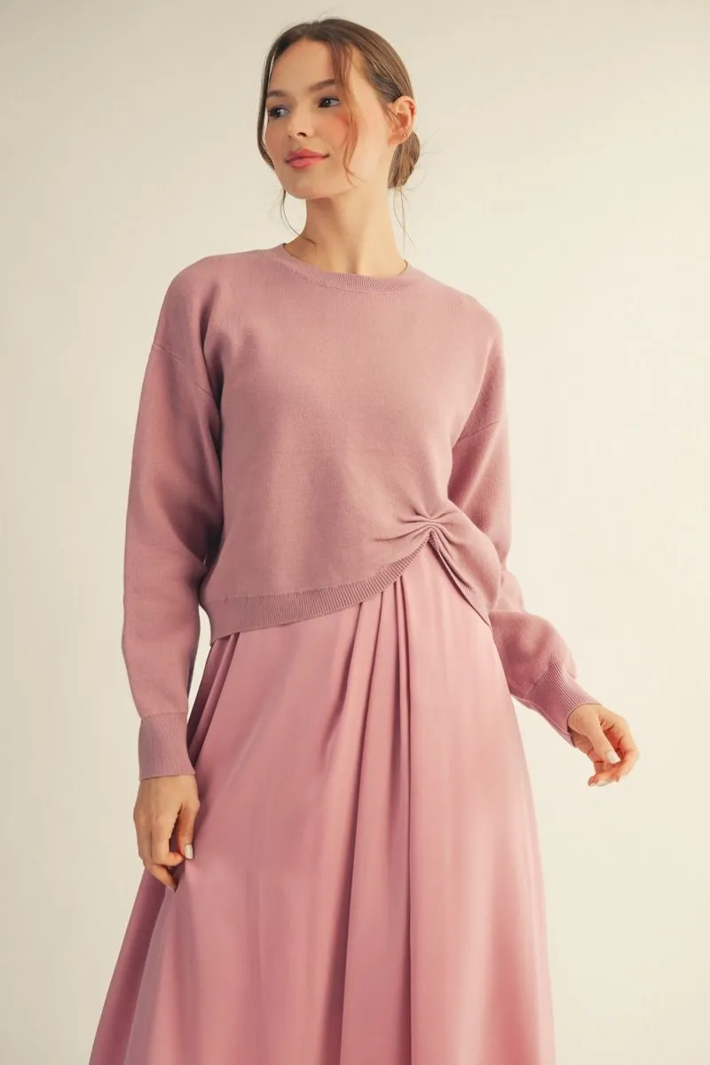 MAUVE SLEEVELESS MIDI DRESS & SWEATER 2PC SET