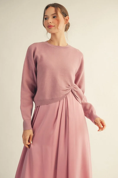 MAUVE SLEEVELESS MIDI DRESS & SWEATER 2PC SET