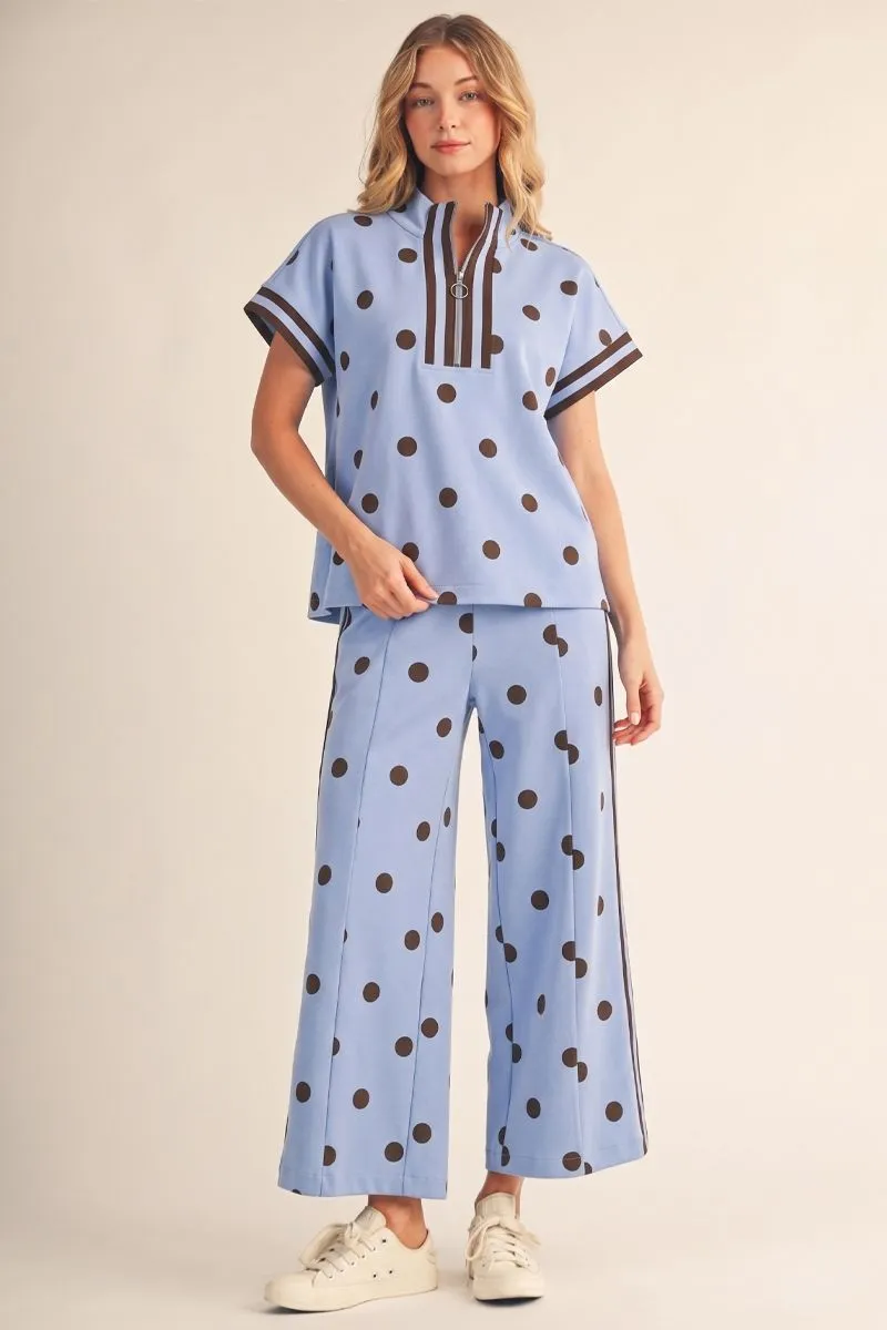 FRONT ZIP POLKA DOT 2PC TOP & PANT SET