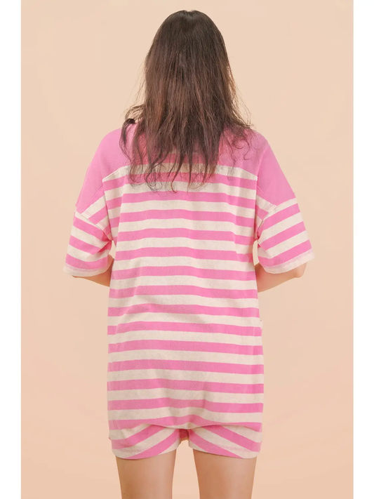 PINK & OAT STRIPED CASUAL KNIT ROMPER