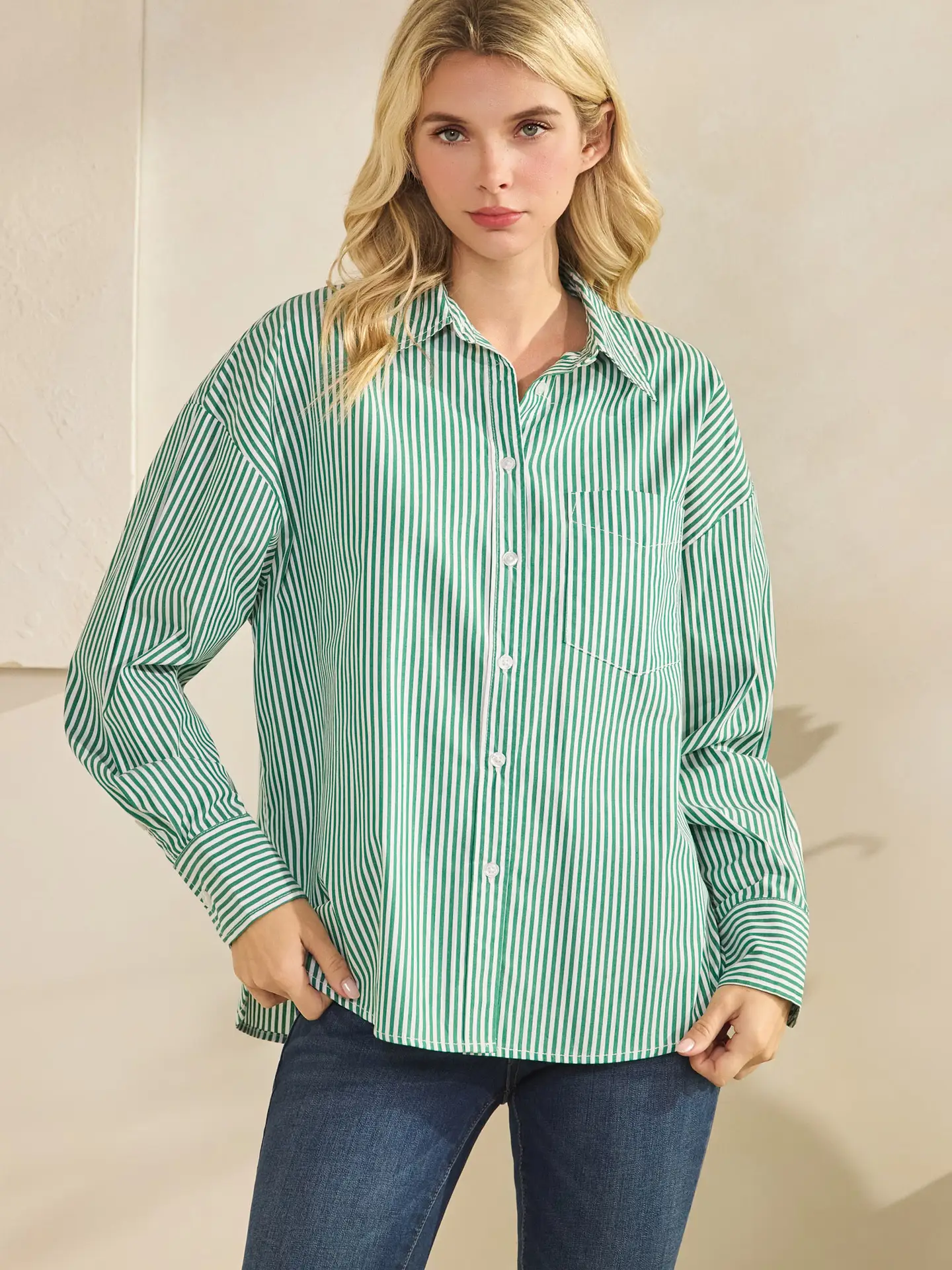 STRIPE BUTTON UP SHIRT WITH LEFT CHEST POCKET