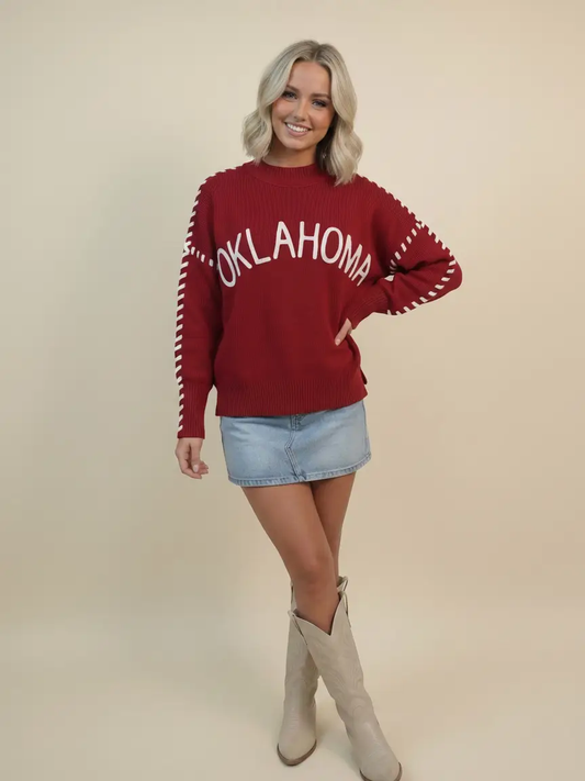 CRIMSON OKLAHOMA WHIP STITCH SWEATER