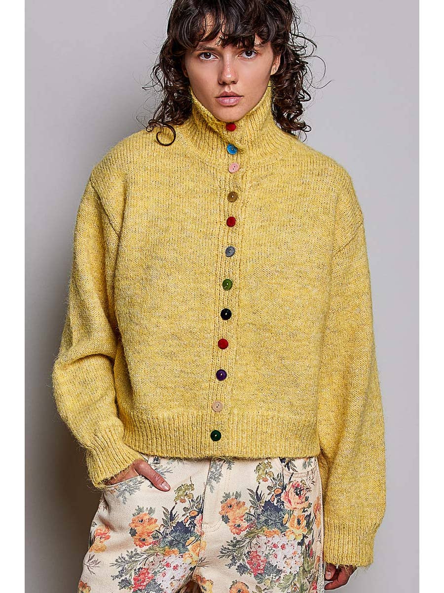 HONEY CHIC COLLAR BUTTON KNIT CARDIGAN COZY OVERSIZED SWEATER - ONE SIZE