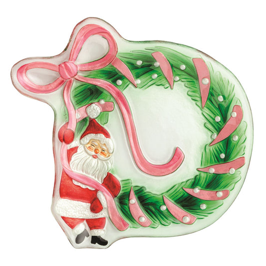 GLASS SANTA BOW WREATH PLATTER