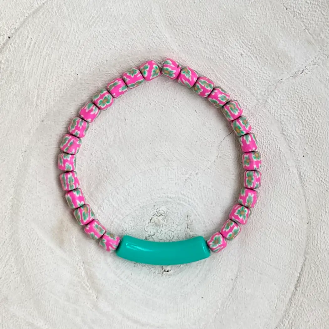 LILLY FLOWER PRINT CLAY BEADS FLORA POLYMER CLAY BRACELET