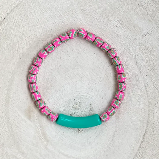 LILLY FLOWER PRINT CLAY BEADS FLORA POLYMER CLAY BRACELET