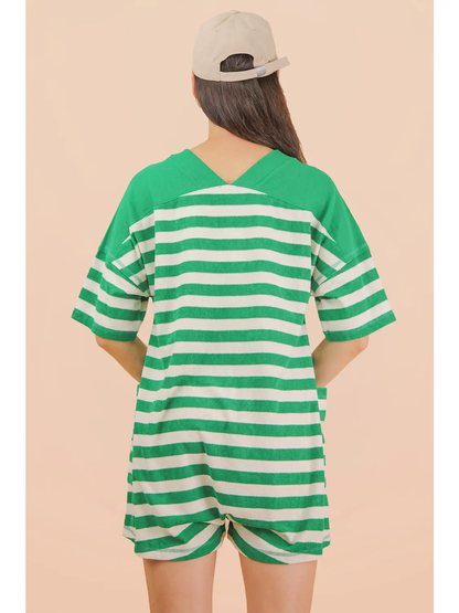 GREEN & WHITE STRIPED CASUAL KNIT ROMPER
