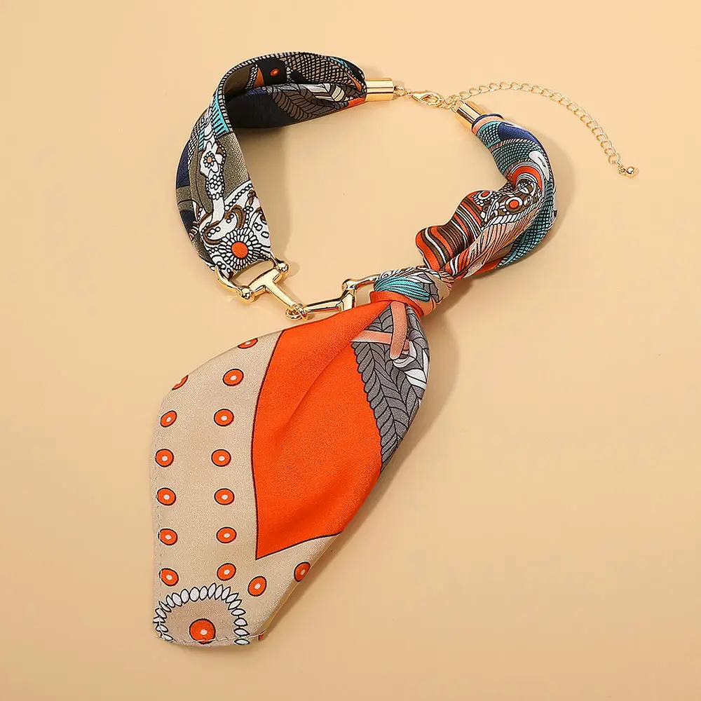METAL HORSEBIT ACCENT SILKY FABRIC SCARF NECKLACE