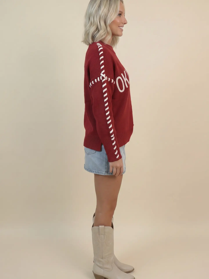 CRIMSON OKLAHOMA WHIP STITCH SWEATER