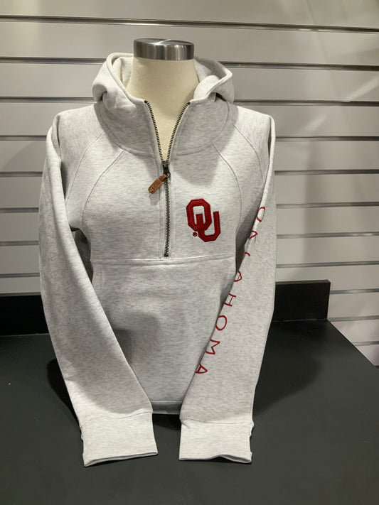 OU EMBROIDERED 1/2 ZIP HOODIE WITH POCKET