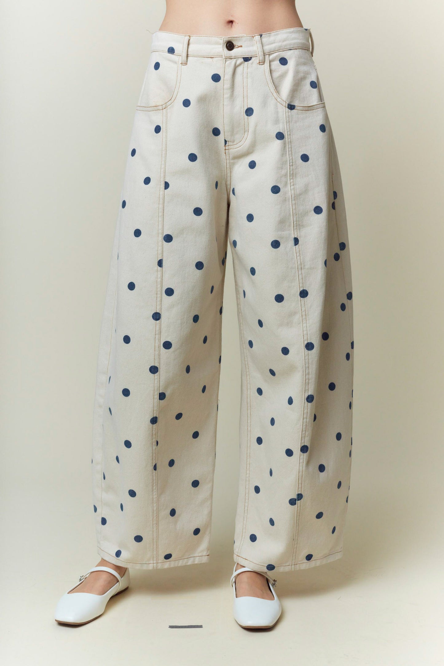 POLKA DOT WIDE LEG PANTS - NAVY