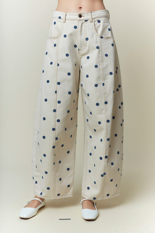POLKA DOT WIDE LEG PANTS - NAVY