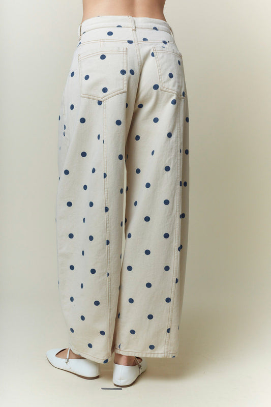 POLKA DOT WIDE LEG PANTS - NAVY