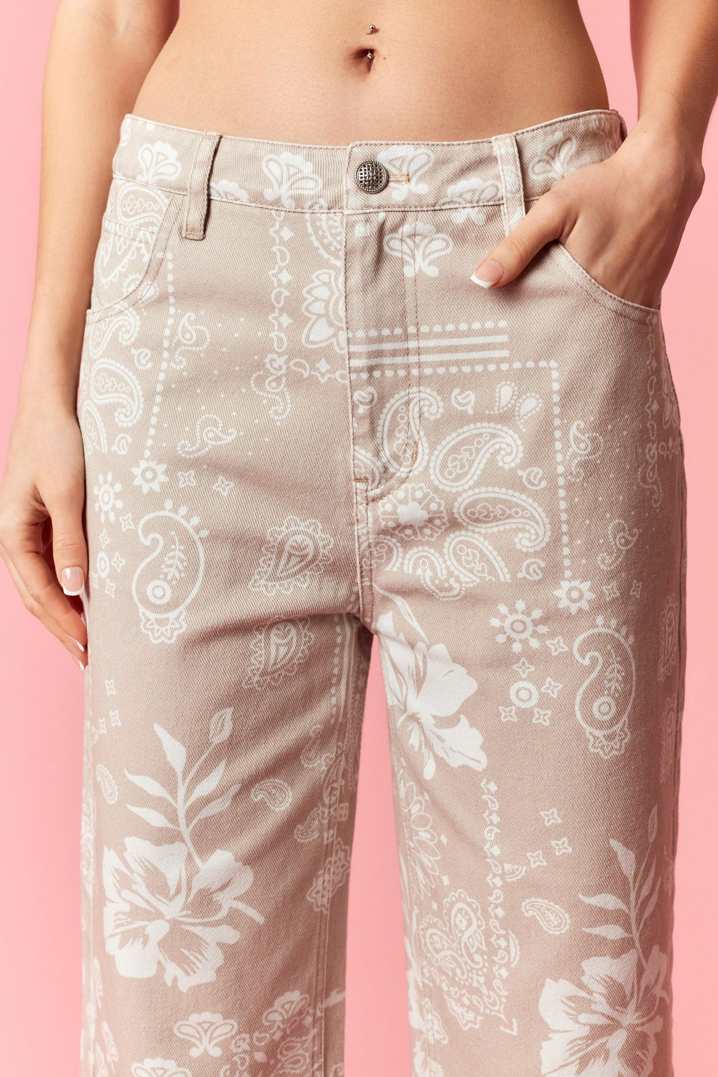 HIBISCUS W/PAISLEY PRINTED STRAIGHT ANKLE PANTS