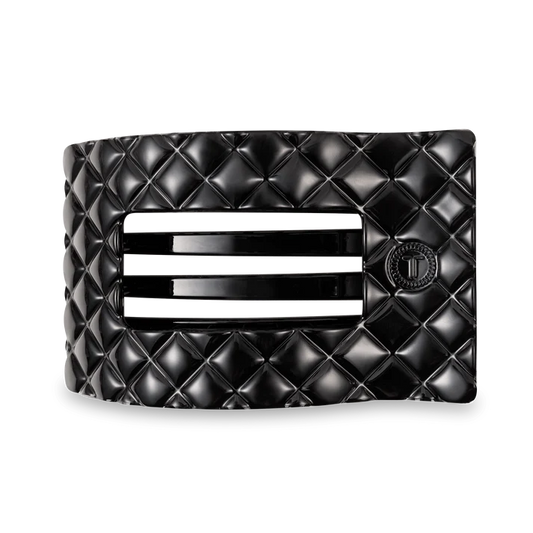 TELETIES JET BLACK QUILTED LARGE FLAT RECTANGLE HAIR CLIP
