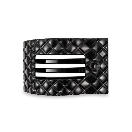 TELETIES JET BLACK QUILTED MEDIUM FLAT RECTANGLE HAIR CLIP