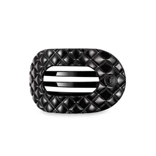 TELETIES JET BLACK QUILTED MEDIUM FLAT ROUND HAIR CLIP