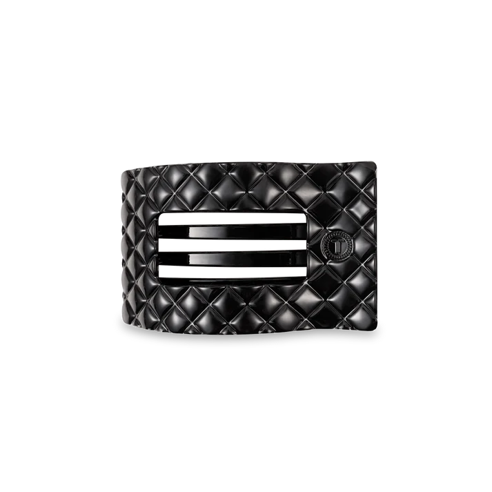 TELETIES JET BLACK QUILTED SMALL FLAT RECTANGLE HAIR CLIP