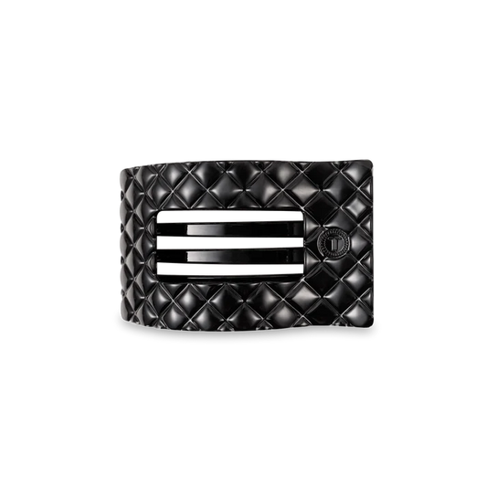 TELETIES JET BLACK QUILTED SMALL FLAT RECTANGLE HAIR CLIP