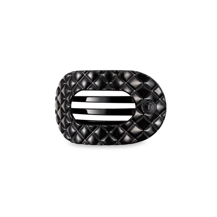 TELETIES JET BLACK QUILTED SMALL FLAT ROUND HAIR CLIP