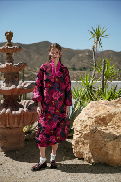 HOT PINK MULTI JACQUARD MIDI DRESS