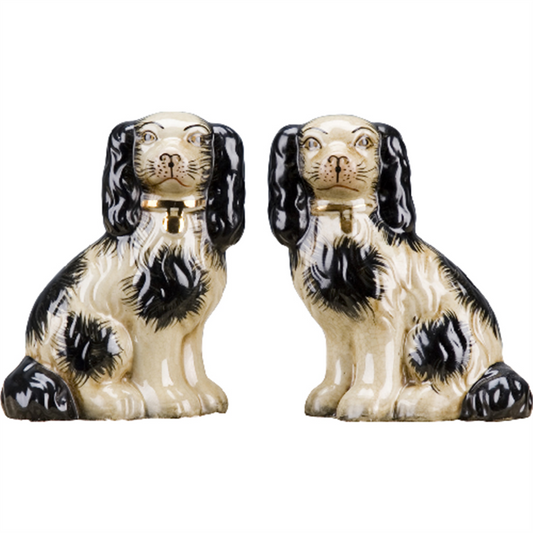 SMALL BLACK STAFFORDSHIRE DOGS SET OF 2