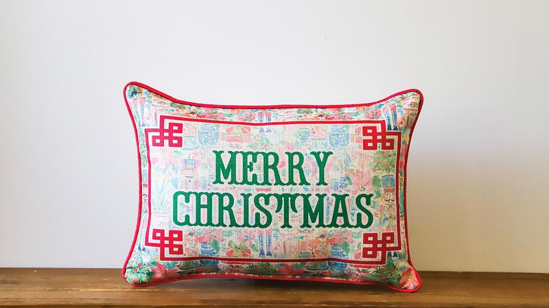 LILLY NUTCRACKER MERRY CHRISTMAS PILLOW RASPBERRY PIPING