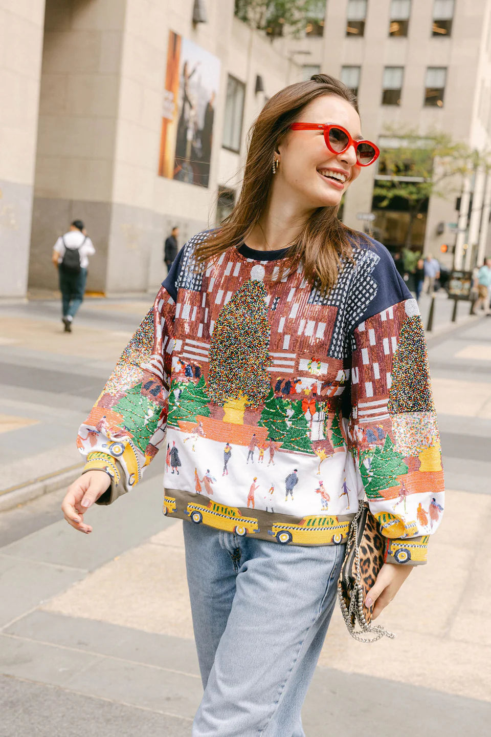 MULTI SEQUIN ROCKEFELLER CENTER AT CHRISTMAS SWEATSHIRT
