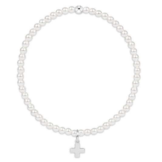 CLASSIC PEARL 3MM BEAD BRACELET - SIGNATURE CROSS STERLING CHARM