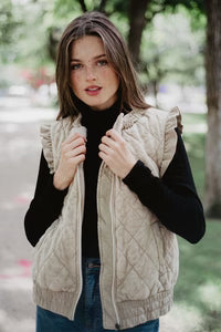 QUILTED RUFFLE VEST